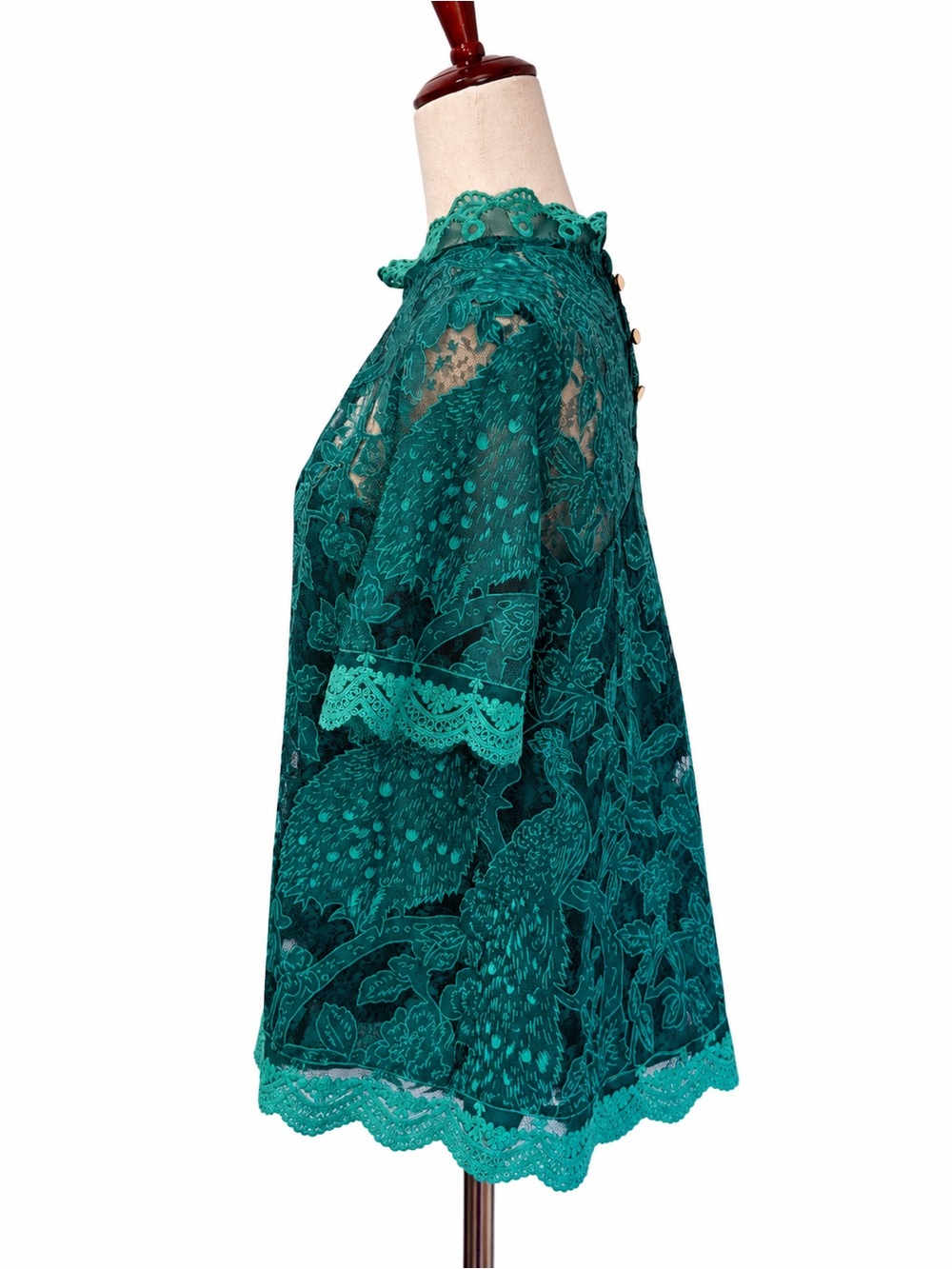 Anthropologie HD in Paris Lace Meadows Peacock Blouse Teal Size 12 - Picture 3 of 9